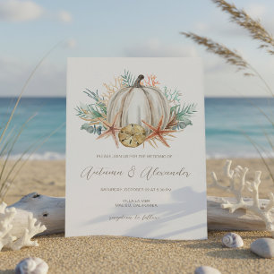 Convites Casamento de Outono Costeiro com Abóbora & Conchas