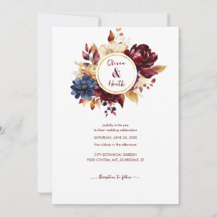 Convites Casamento de outono de marinho Burgundy