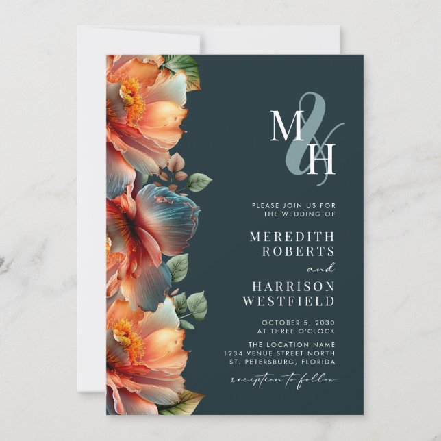 Convites Casamento de outono de Monograma QR Código RSVP de (Frente)