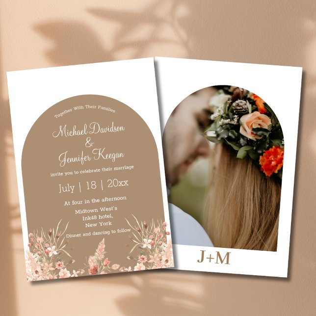 Convites casamento de outono de outono com foto floral de a (Criador carregado)