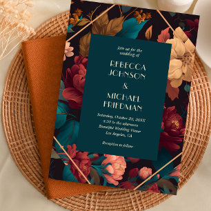 Convites Casamento de outono de Teal Moody Floral