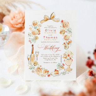 Convites Casamento de Outono Desenhado à Mão com Florais Fr
