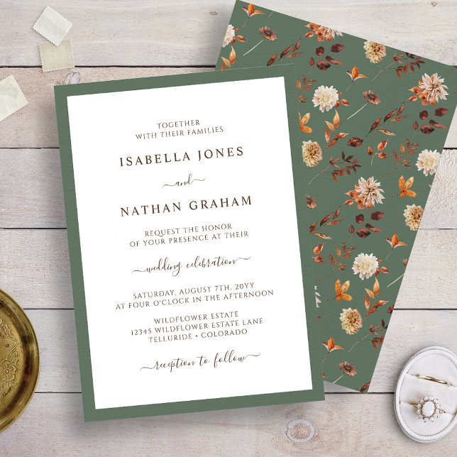 Convites Casamento de outono do Elegant Sage (Elegant Minimalist Sage Green Autumn Wedding Invitation by Painted Paperei
)