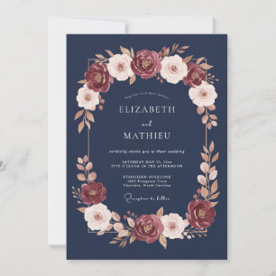 Convites Casamento de Outono Dourado Azul-Navy