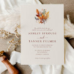 Convites Casamento de outono Elegante<br><div class="desc">O Convite de Casamento de outono Elegante apresenta um belo buquê de folhas de outono em ferrugem,  amarelas,  douradas,  mostarda,  marrom e roxo.</div>