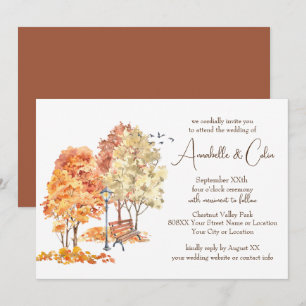 Convites Casamento de Outono em Aquarela no Parque