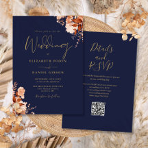 Casamento de Outono em Azul Naval e Dourado com Có