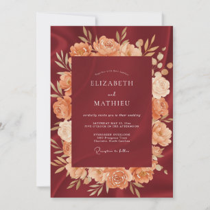 Convites Casamento de Outono em Seda Borgonha