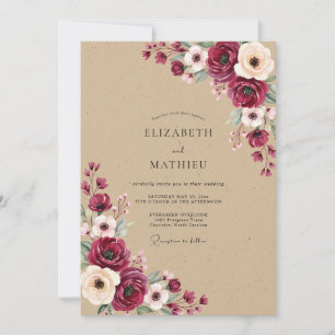 Convites Casamento de Outono Floral Carmesim