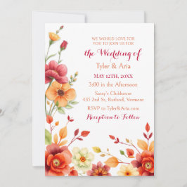 Convites Casamento de outono Floral de Aquarela Elegante