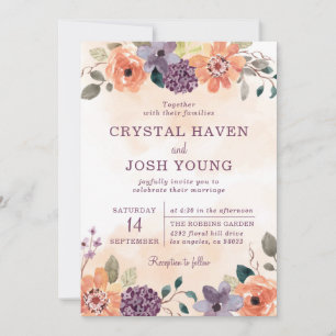 Convites Casamento de outono Floral de Purple e Orange Fall