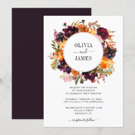 Convites Casamento de outono Floral de Purple Yellow Rose B