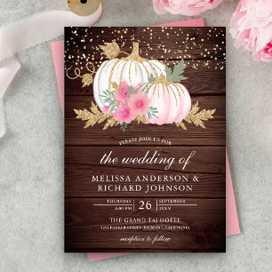 Convites Casamento de Outono Floral Rosa Abóbora Branca de