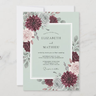 Convites Casamento de Outono Florescente em Verde Sage Borg