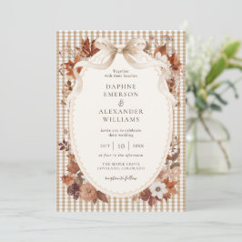 Convites Casamento de Outono Gingham Elegante