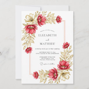 Convites Casamento de Outono Ilustrativo Carmesim Regal