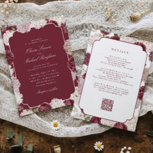 Convites Casamento de Outono/Inverno Borgonha Hortênsia Tud