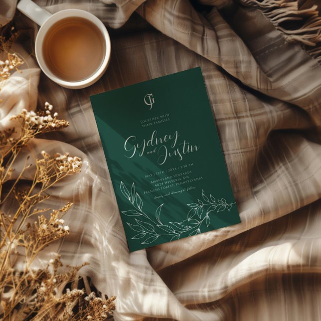 Convites Casamento de outono Moderno Minimalista Verde (Criador carregado)