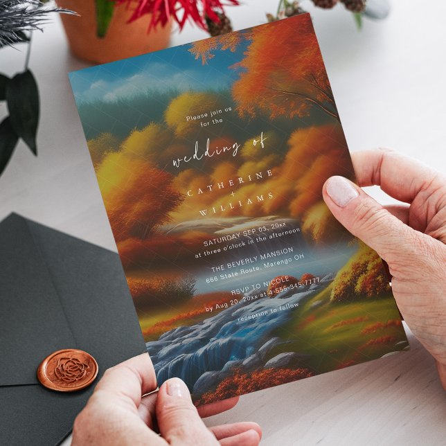 Convites Casamento de Outono na Floresta Encantada (Zazzle Romantic Reverie_ Magical Fall Forest Wedding Invitation)