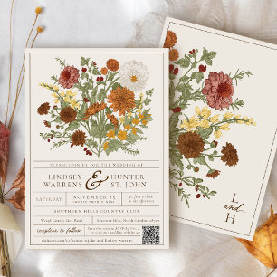 Convites Casamento de Outono no Jardim Romântico com Floral