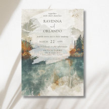 Casamento de Outono no Lago da Montanha em Aquarel