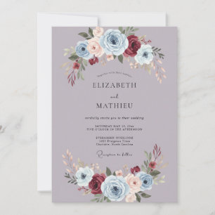 Convites Casamento de Outono Ornamentado em Lavanda Empoeir