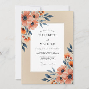 Convites Casamento de Outono Refined Peach Navy