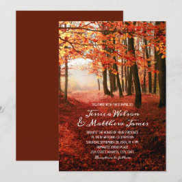 Convites Casamento de outono Rustic Forest Burgundy