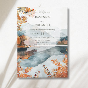 Convites Casamento de Outono Rústico no Lago da Montanha