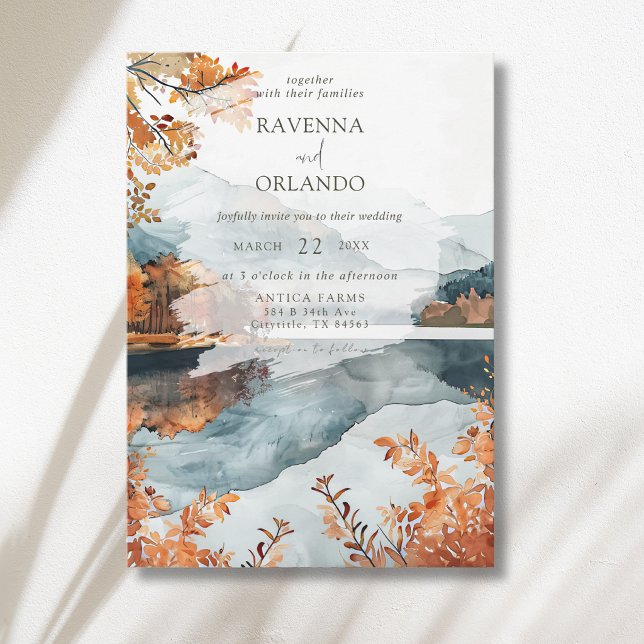 Convites Casamento de Outono Rústico no Lago da Montanha (Criador carregado)