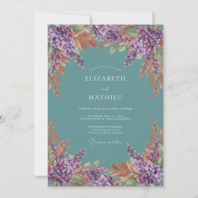 Convites Casamento de Outono Vintage Turquesa (Frente)