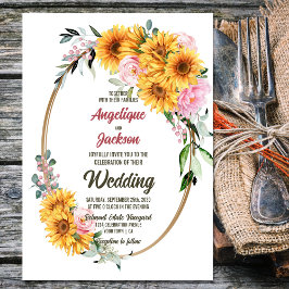 Convites Casamento de Oval Floral de Rosa Rosa de Girassol
