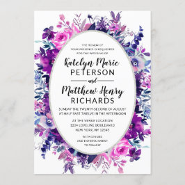 Convites Casamento de Oval Floral Violeta Inchada