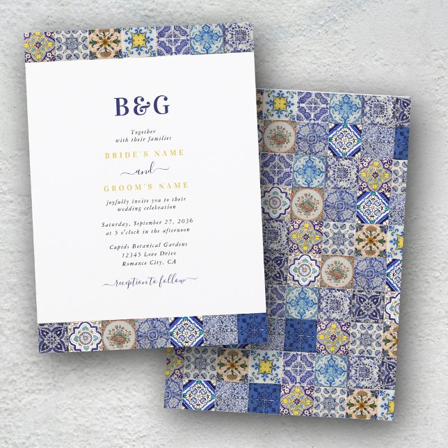 Convites Casamento de Padrão de Azulejos Portugueses do Med (Mediterranean Portuguese Tiles Pattern Invitation)
