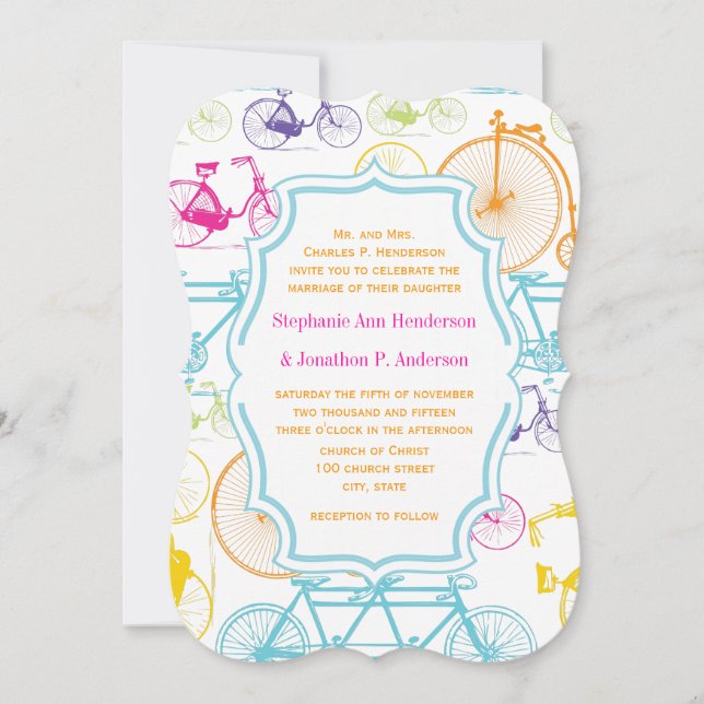 Convites Casamento de Padrão de Bicicleta de Cores Brilhant (Frente)