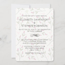 Convites Casamento de Padrão de Flores Selvagens Rosa e Ver