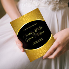 Convites Casamento de Padrão de Folhas Douradas Gravadas Lu