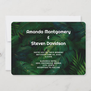 Convites Casamento de Padrão de Folhas Tropicais Verdes Esc