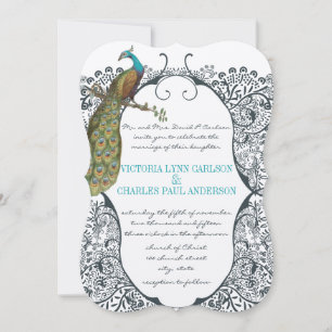 Convites Casamento de padrão de pássaro de amor pavão capri