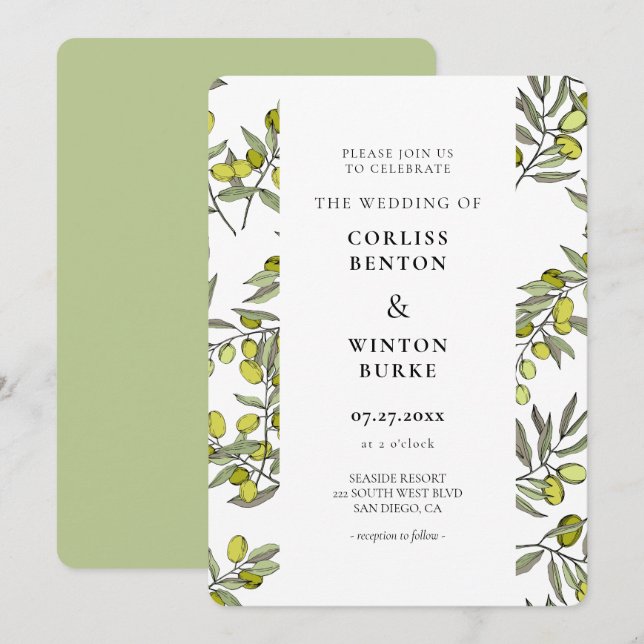 Convites Casamento de padrão de ramo de oliveira (Frente/Verso)