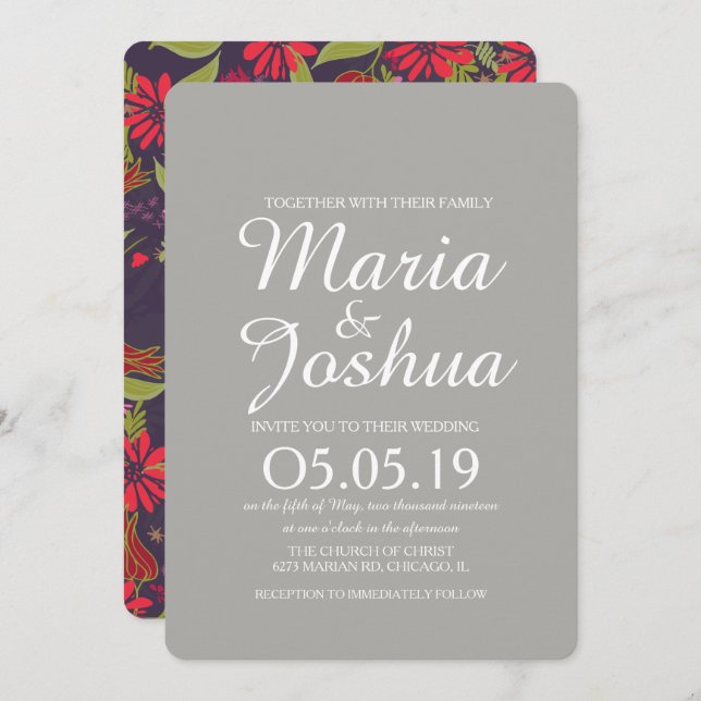 Convites Casamento de Padrão de Rosa Mix Tulip Rosa Vermelh (Frente/Verso)