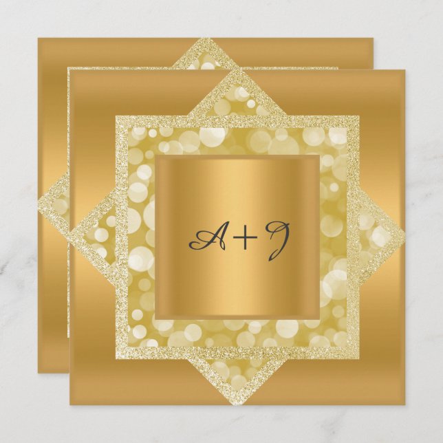 CONVITES CASAMENTO DE PADRÃO DOURADO GLITTER (Frente/Verso)