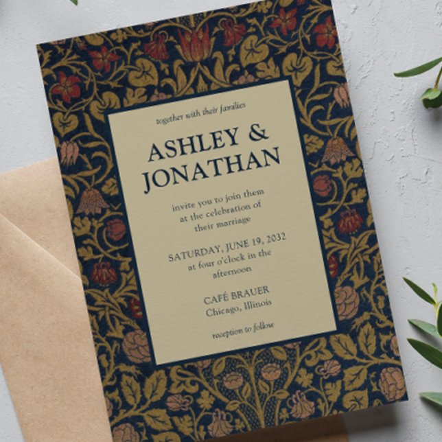 Convites Casamento de Padrão Elegante Morris Violet & Colum (Criador carregado)