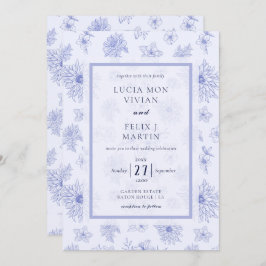Convites Casamento de Padrão Floral de Sombra Azul Neutro E