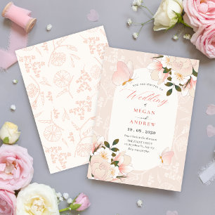 Convites Casamento de padrão floral rosa macio