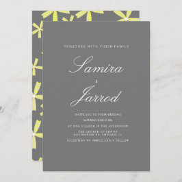 Convites Casamento de Padrão Floral Simples Amarelo e Cinza