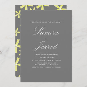 Convites Casamento de Padrão Floral Simples Amarelo e Cinza
