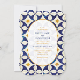 Convites Casamento de Padrão Português Azul e Amarelo