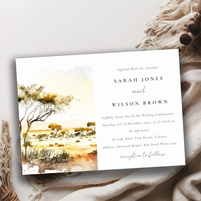 Convites Casamento de Paisagem Africana com Muted Earth Wat (Criador carregado)