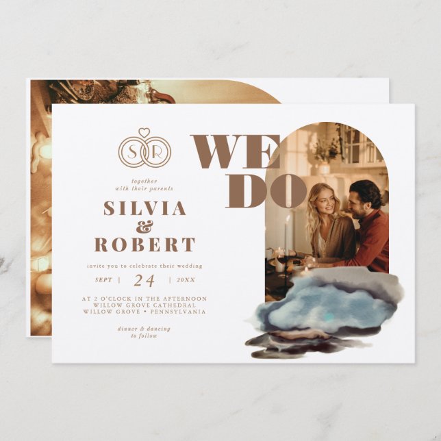 Convites Casamento de Paisagem Artística com Curvas Mágicas (Frente/Verso)